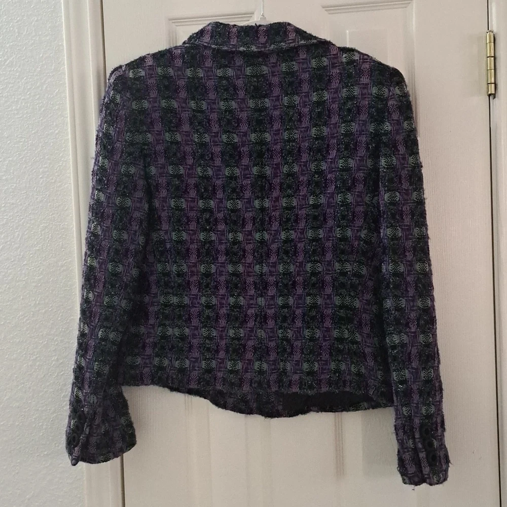 Carlisle Women's Plaid Blazer in Purple and Black With Metallic Thread Sz 8
